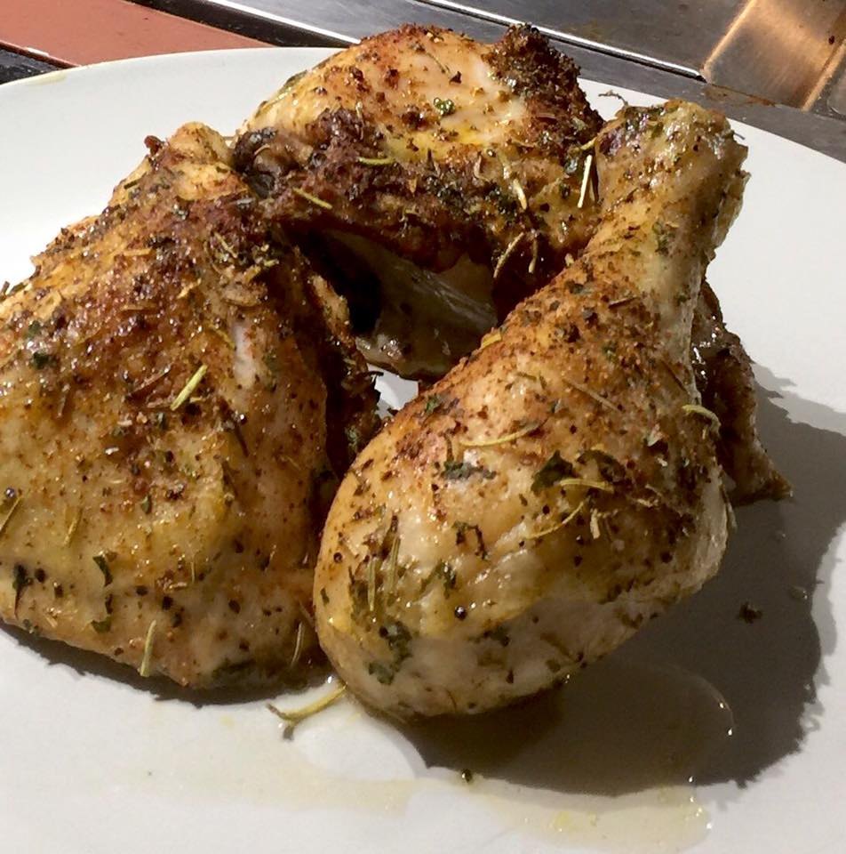 Chicken seasoned with 7 Herb, roasted golden brown